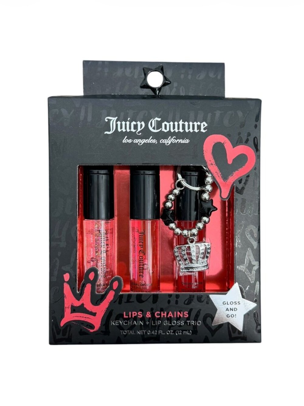 Juicy Couture 3 Pc Lip Gloss Set Keychain Charms NIB Y2K